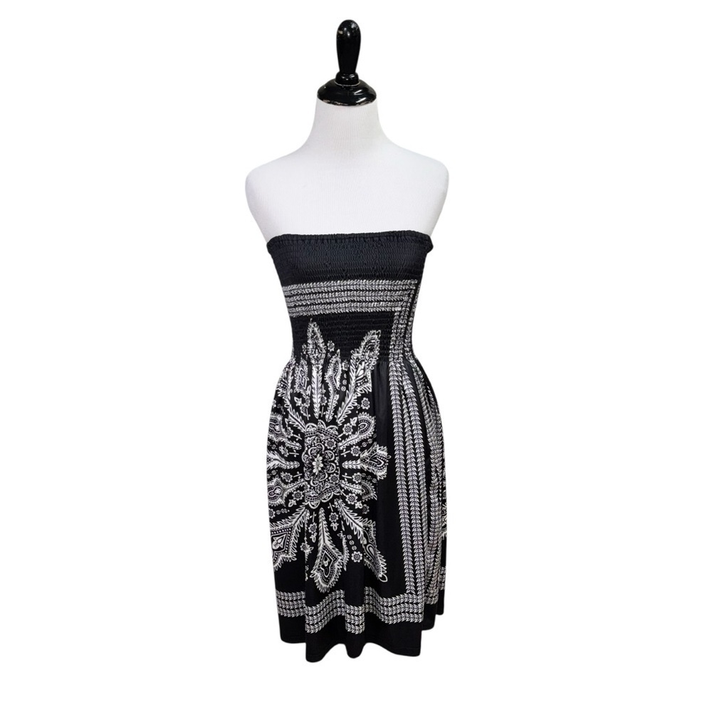 VENUS Women's Size XS Strapless Mini Dress Smocked Bust Batik Beach Vacation